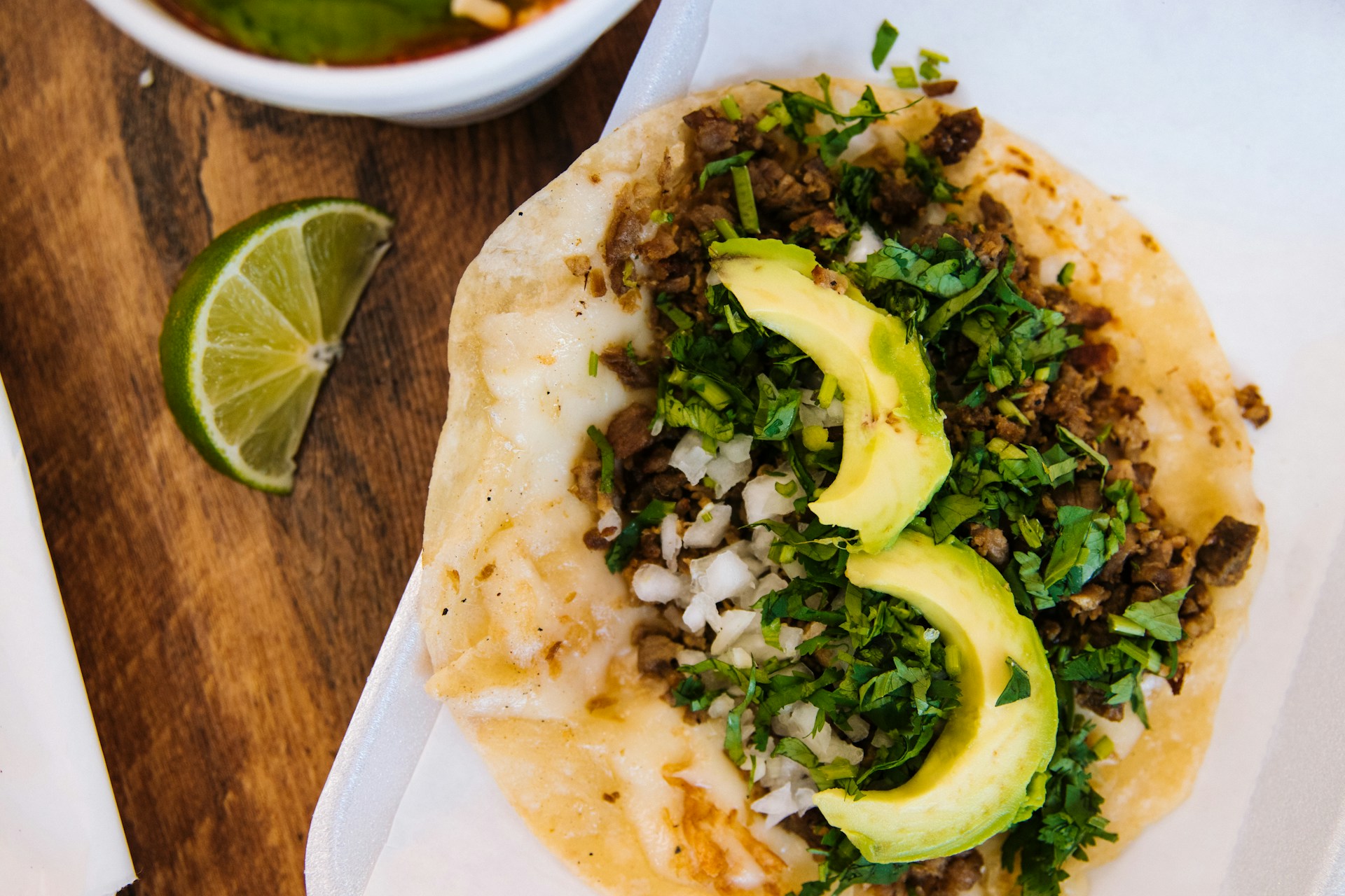 Carne asada taco on a plate